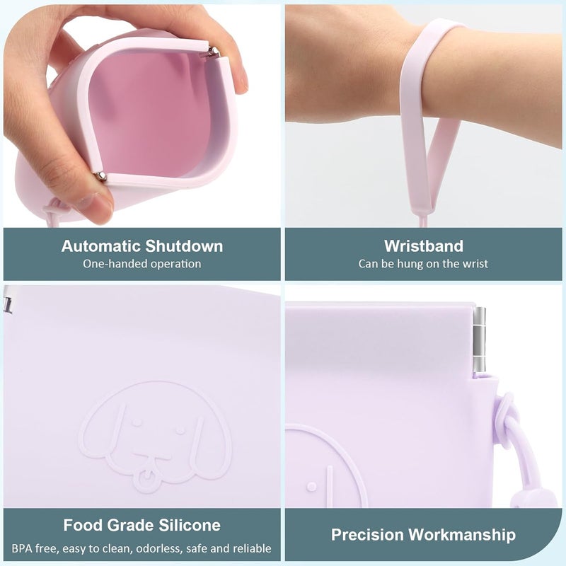 WALLFID Silicone Dog Treat Pouch, Auto Closure, with Pet Training Clicker, Walking Bag for Dog and Cat, Pocket Size, Easy to Clean, Odorless, Travel Walking Bag (Light Purple) - Image 4